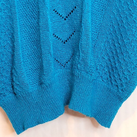 Vintage Pullover Sweater V Neck Batwing Oversize Acrylic Bright Blue Kathy White - Picture 3 of 10